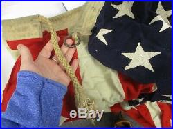OLD LARGE WOOL USA UNITED STATES AMERICAN FLAG with 48 SEWN STARS 54 X 92