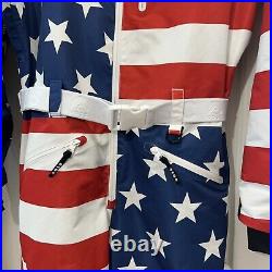 OOSC American Flag USA One Piece Men's M Hooded Snow Ski Suit The Revere 2.0