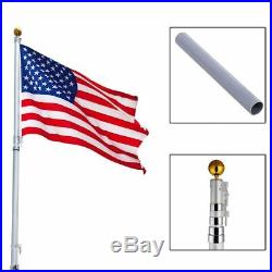 Outdoor 20' FT Aluminum Telescoping Official 3x5' USA American Flag Flagpole Set