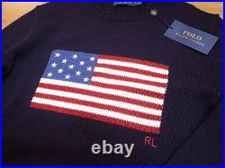 POLO RALPH LAUREN ICONIC AMERICAN FLAG SWEATER MADE IN USA NAVY size M