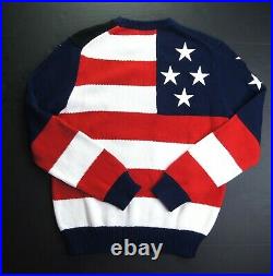 POLO RALPH LAUREN Men's Colorblock US Flag Large Pony Knit Cotton Sweater NWT