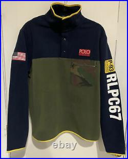 POLO RALPH LAUREN Men's Jacket Navy Green Camo Sportsman Fleece Pullover XL 2XL