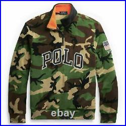 POLO RALPH LAUREN Men's SZ L Green Camo Classic USA Flag Fleece Pullover $168++