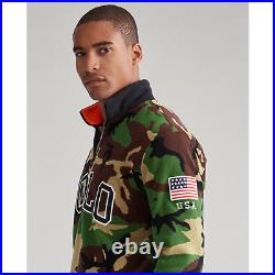 POLO RALPH LAUREN Men's SZ XL Green Camo Classic USA Flag Fleece Pullover $168++