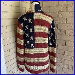 POLO Ralph Lauren American USA Flag Stars Stripe Shawl Button Cardigan Medium