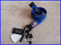 POLO Ralph Lauren Belt Sport Men Blue Double D Ring Buckle USA Flag Logo Size L
