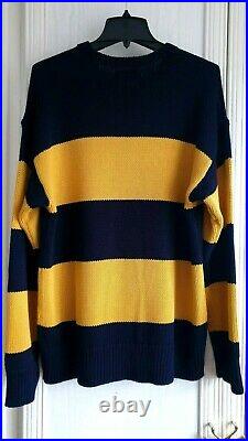 POLO Ralph Lauren Men's Cotton Sweater Navy Blue / Yellow Striped size L