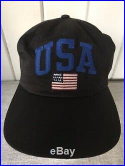 POLO SPORT RALPH LAUREN Vtg 1990s Black Blue Made In USA American Flag Hat