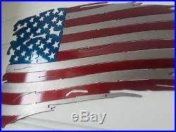 Patriotic Torn American Flag Sign Metal Art Plaque USA Veterans Independence Day