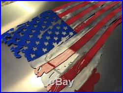 Patriotic torn American Flag Metal Wall Art 36 x 22 Made in USA