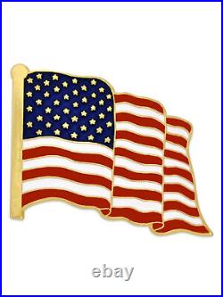 PinMart's Made in USA Waving American Flag Enamel Lapel Pin Gold
