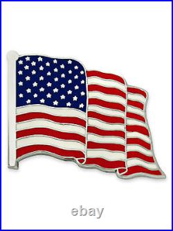 PinMart's Made in USA Waving American Flag Enamel Lapel Pin Silver