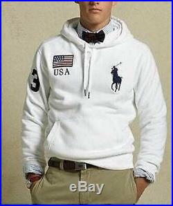 Polo By Ralph Lauren Vintage Big Logo USA American Flag White Hoodie Size L