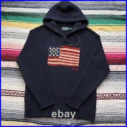 Polo Country Ralph Lauren USA American Flag Knit Hooded Sweater RL67 Men's Large