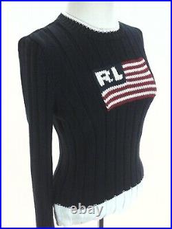 Polo Jeans Company RALPH LAUREN USA Flag Sweater Ribbed Knit Womens M New