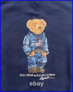 Polo Ralph Lauren American Flag Denim Bear Crewneck Sweatshirt Sweater Men's XXL