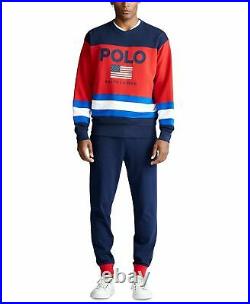Polo Ralph Lauren American Flag USA Colorblocked Fleece Pullover Sweatshirt Men