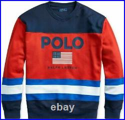 Polo Ralph Lauren American Flag USA Colorblocked Fleece Pullover Sweatshirt Men