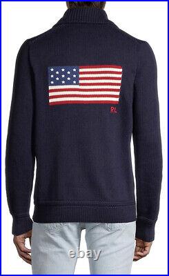 Polo Ralph Lauren American Made Cardigan Sweater Jacket withUSA Flag Iconic Knit