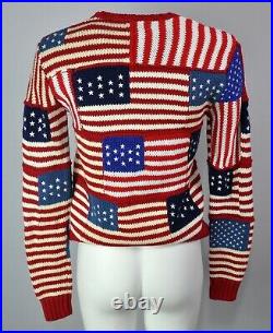 Polo Ralph Lauren American USA Flag Patchwork Knit Sweater Women's Size S July 4