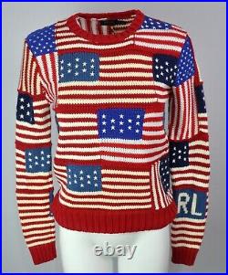 Polo Ralph Lauren American USA Flag Patchwork Knit Sweater Women's Size S July 4
