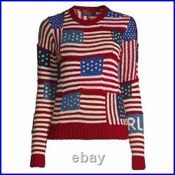 Polo Ralph Lauren American USA Flag Patchwork Patriotic Knit Sweater July 4th S