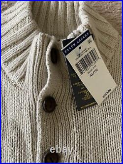 Polo Ralph Lauren Beige Cotton Linen USA American Flag Turtleneck Sweater NWT