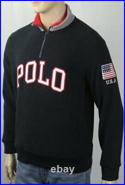 Polo Ralph Lauren Black Half Zip Fleece Jacket USA Flag NWT $148
