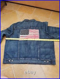 Polo Ralph Lauren Dark Blue Denim American Patriot USA Flag Jean Jacket Mens XXL