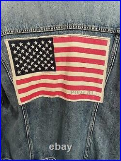 Polo Ralph Lauren Denim Jacket American Flag- Sz Large Blue LIMITED EDITION