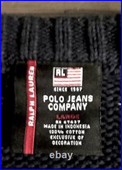 Polo Ralph Lauren Jeans Co American Flag Knit Sweater Navy Blue Mens Size Large