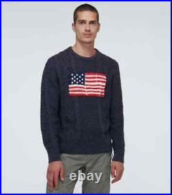 Polo Ralph Lauren Limited Edition Navy Cable Knit Aran USA Flag Sweater XXL New