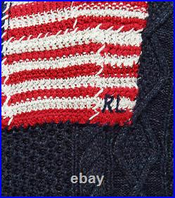 Polo Ralph Lauren Limited Edition Navy Cable Knit Aran USA Flag Sweater XXL New