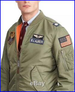 Polo Ralph Lauren Men Military Army MA-1 USA Flag Flight Bomber Pilot Jacket