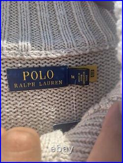 Polo Ralph Lauren Men RL 67 USA American Flag Button Sweater Beige NWT Size M