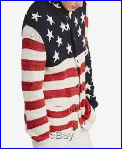 Polo Ralph Lauren Men Star & Stripe US American Flag Shawl Cardigan Sweater L