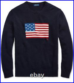 Polo Ralph Lauren Men's American Flag Cotton Sweater Navy Made in USA NWT FreeSh