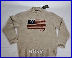 Polo Ralph Lauren Men's Beige Cotton Linen RL 67 USA American Big Flag