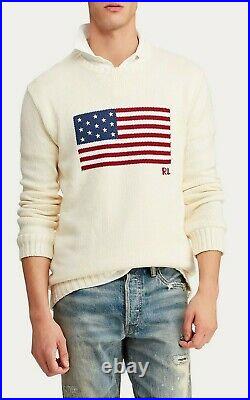 Polo Ralph Lauren Men's Iconic Flag Cotton Sweater (S. M. L. XL) Cream-Made in USA