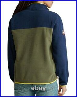Polo Ralph Lauren Men's Navy/Olive Fleece Mock Neck 1/2 Snap Pullover Sweater
