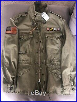 Polo Ralph Lauren Men's Size LX American Flag Army Military Jacket, Green USA