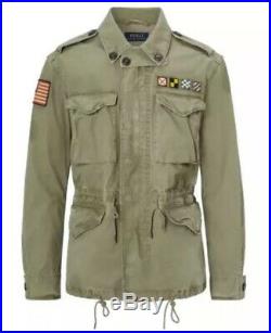Polo Ralph Lauren Men's Size LX American Flag Army Military Jacket, Green USA