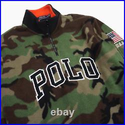 Polo Ralph Lauren Mens 1/4 Zip Camo Spellout Fleece Sweater XL Jumper BNWT Green