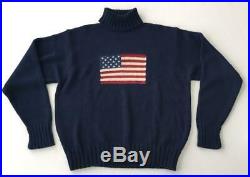 Polo Ralph Lauren Mens Blue XL USA American Flag Turtleneck Sweater Pullover
