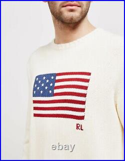 Polo Ralph Lauren Mens Cotton USA American Flag Intarsia Crew Knit Sweater 2XL