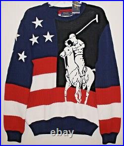 Polo Ralph Lauren Mens Red Blue White Polo Pony Stars Cotton Sweater NWT Size M