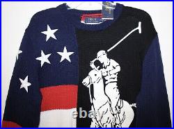 Polo Ralph Lauren Mens Red Blue White Polo Pony Stars Cotton Sweater NWT Size M