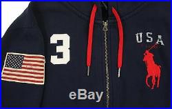 Polo Ralph Lauren Navy Big Pony USA Flag Hoodie Jacket New