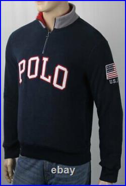 Polo Ralph Lauren Navy Blue Half Zip Fleece Jacket USA Flag NWT $148