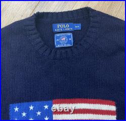 Polo Ralph Lauren Olympic Patch American Flag Sweater Medium Slim S Made In USA